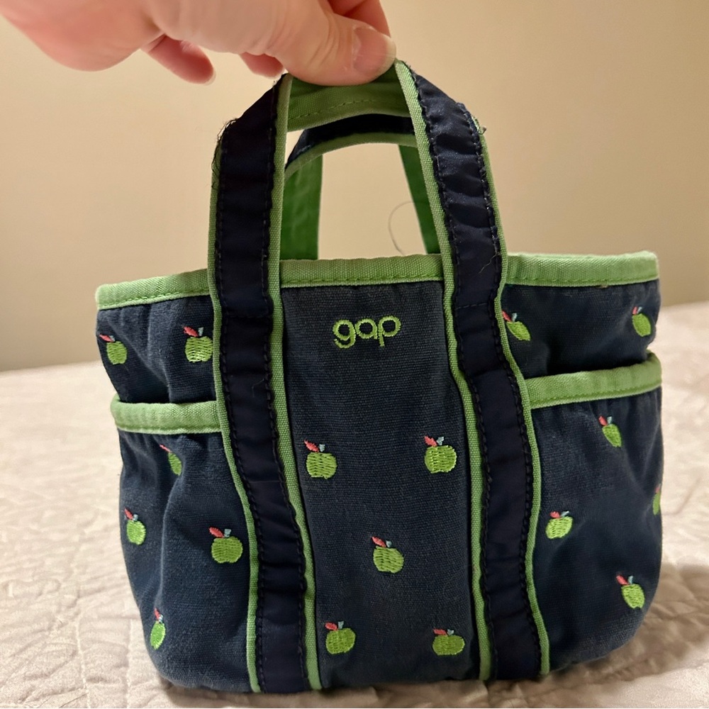 GAP Navy Blue & Green Canvas Apple Baby Girl Purse Bag - Picture 2 of 4
